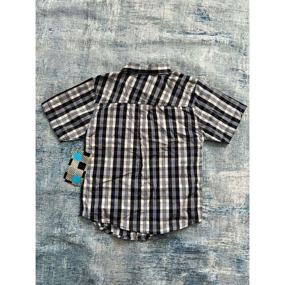 NWT! Mick Mack Dark Blue White Yellow Plaid Short Sleeve Button Down Size 7 - Picture 2 of 5